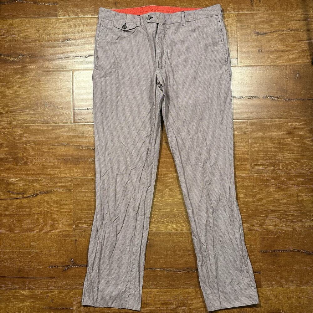 Carolina Herrera Pants Mens 36x33 Red Check Plaid Straight Leg Woven Designer